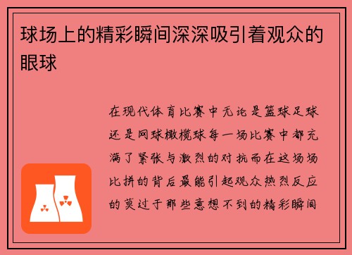 球场上的精彩瞬间深深吸引着观众的眼球