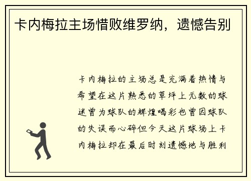 卡内梅拉主场惜败维罗纳，遗憾告别